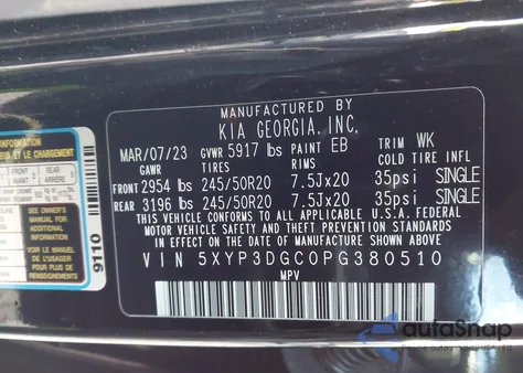 2023 Kia Telluride Ex X-Line z USA, uszkodzony, nr VIN 5XYP3DGC0PG380510